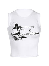 Geripptes Crop-Tanktop mit Gitarren-Print